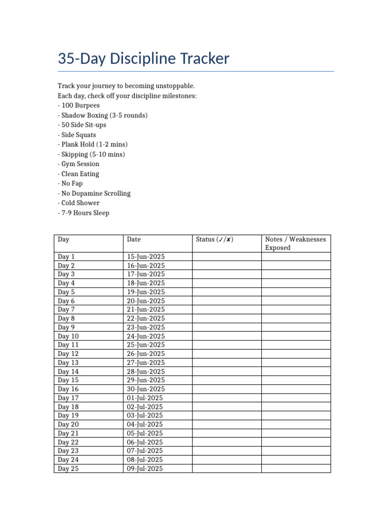 35-Day Discipline Tracking Guide | PDF