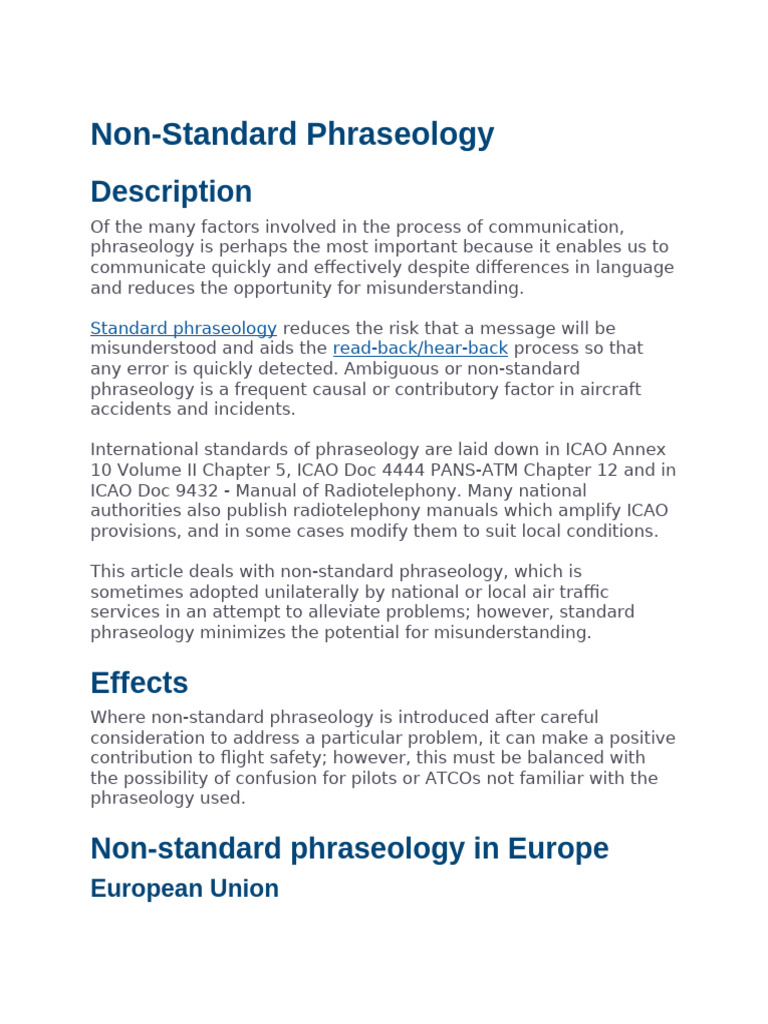 Non-Standard Phraseology in Aviation | PDF | Aviation Safety | Aviation