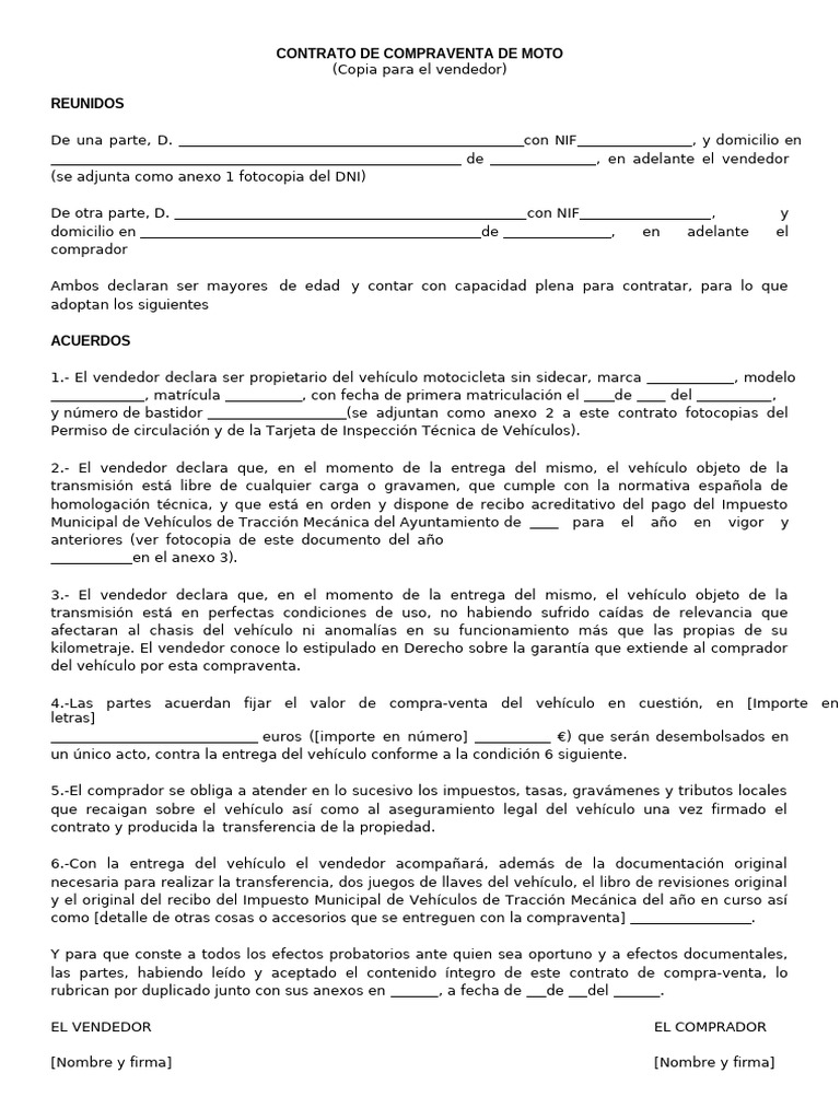 Contrato de Compraventa de Moto | PDF