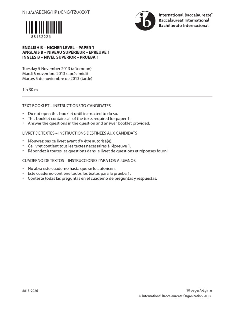 English - B - Paper - 1 - Text - Booklet - HL (2) Nov13 | PDF ...