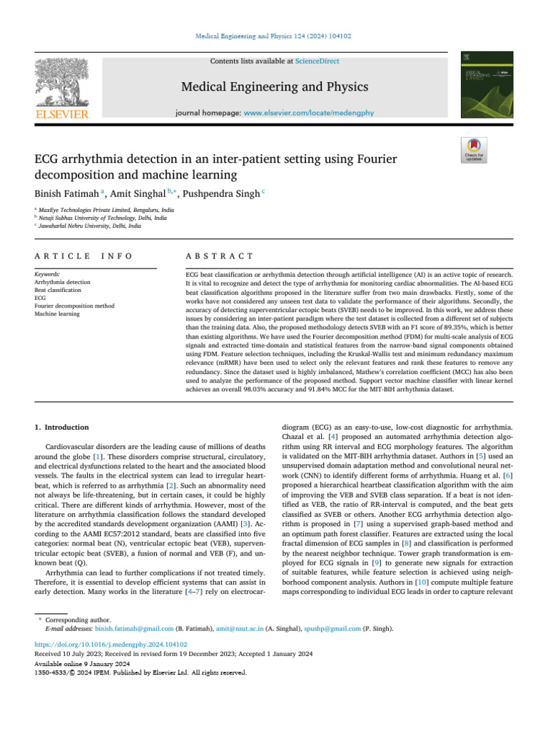 ECG Arrhythmia Detection via AI | PDF | Support Vector Machine | Wavelet