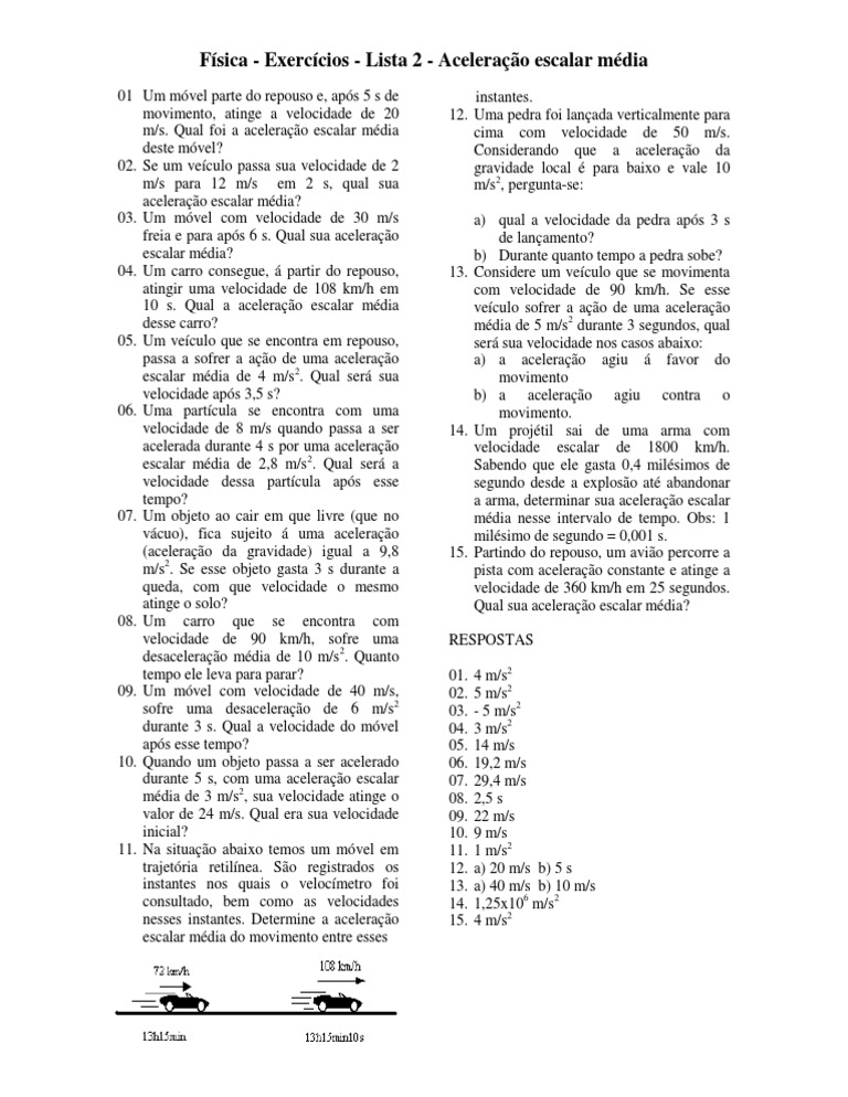 Exercícios de Aceleração Escalar Média | PDF | Velocidade | Velocidade