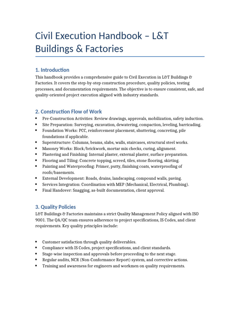 Civil Execution Guide for L&T Projects | PDF | Concrete | Building ...