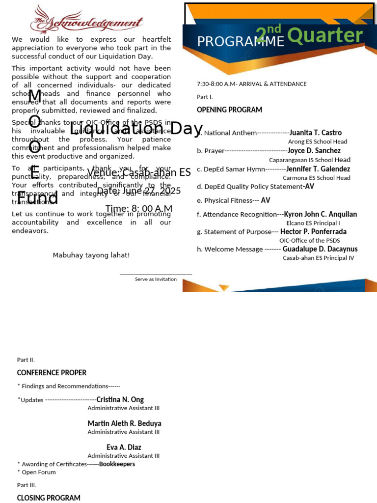 Liquidation Day Program Agenda 2025 | PDF