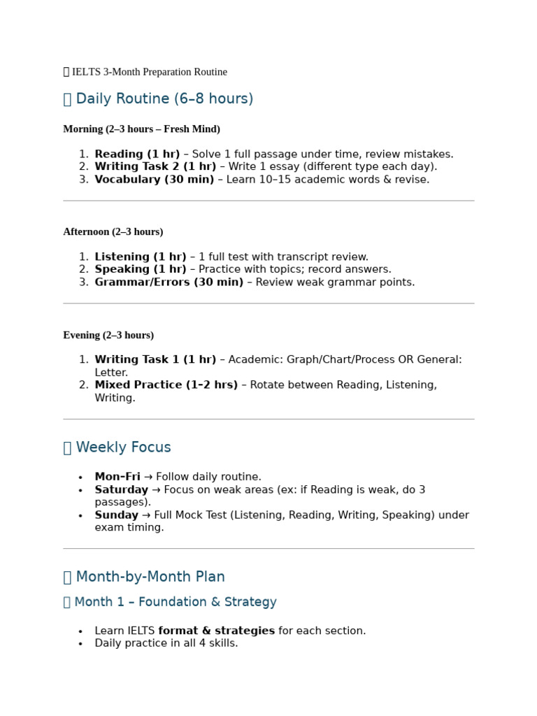 Daily Routine (6-8 Hours) : Morning (2-3 Hours - Fresh Mind) | PDF