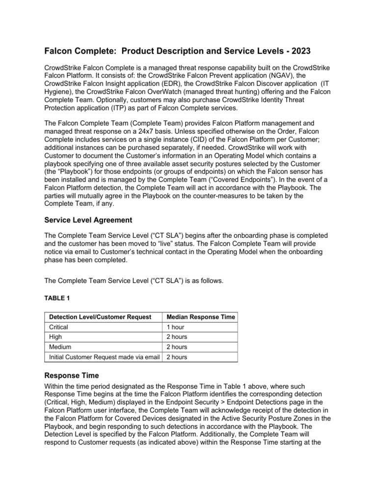 Falcon Complete SLA and Service Overview | PDF | Service Level ...