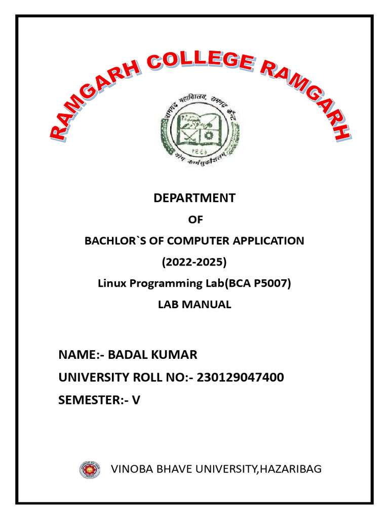 Linux Programming Lab Manual BCA 2022-2025 | PDF