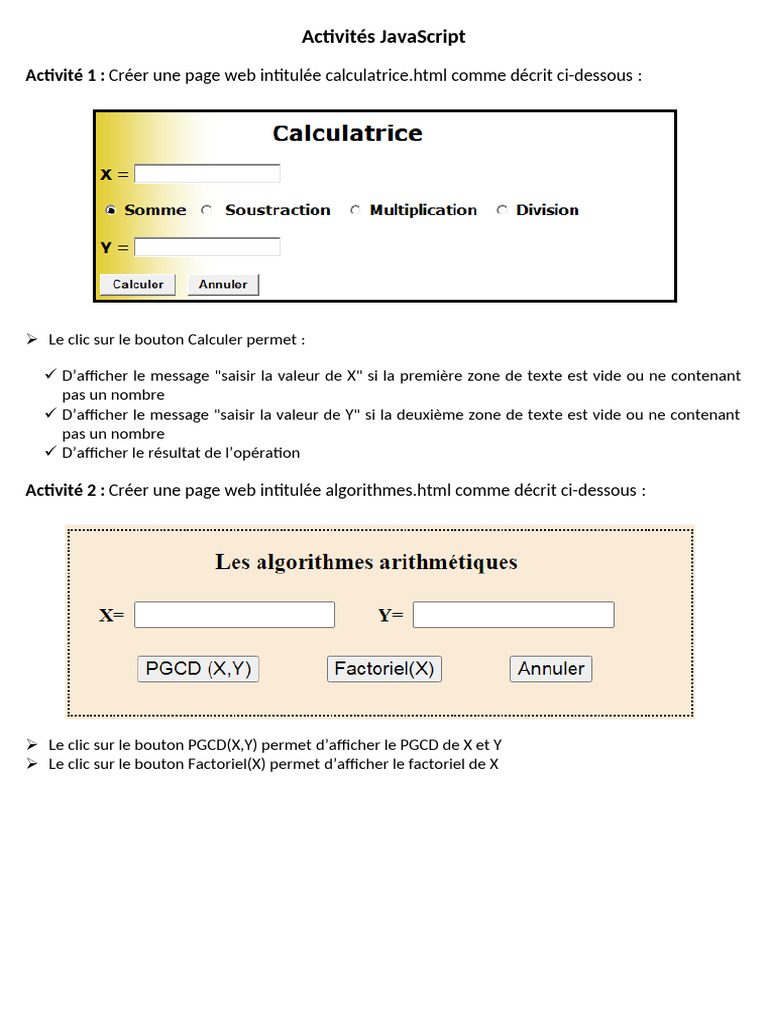 Activités pratiques en JavaScript | PDF | Bouton (informatique ...