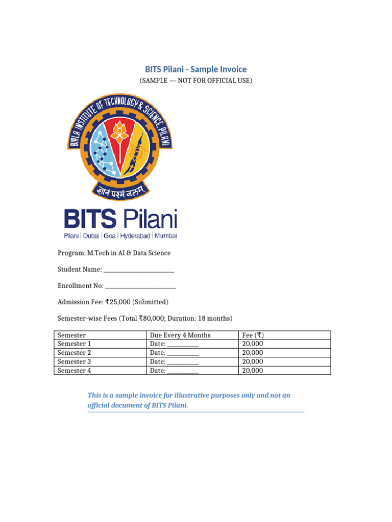 BITS Pilani M.Tech AI Sample Invoice | PDF