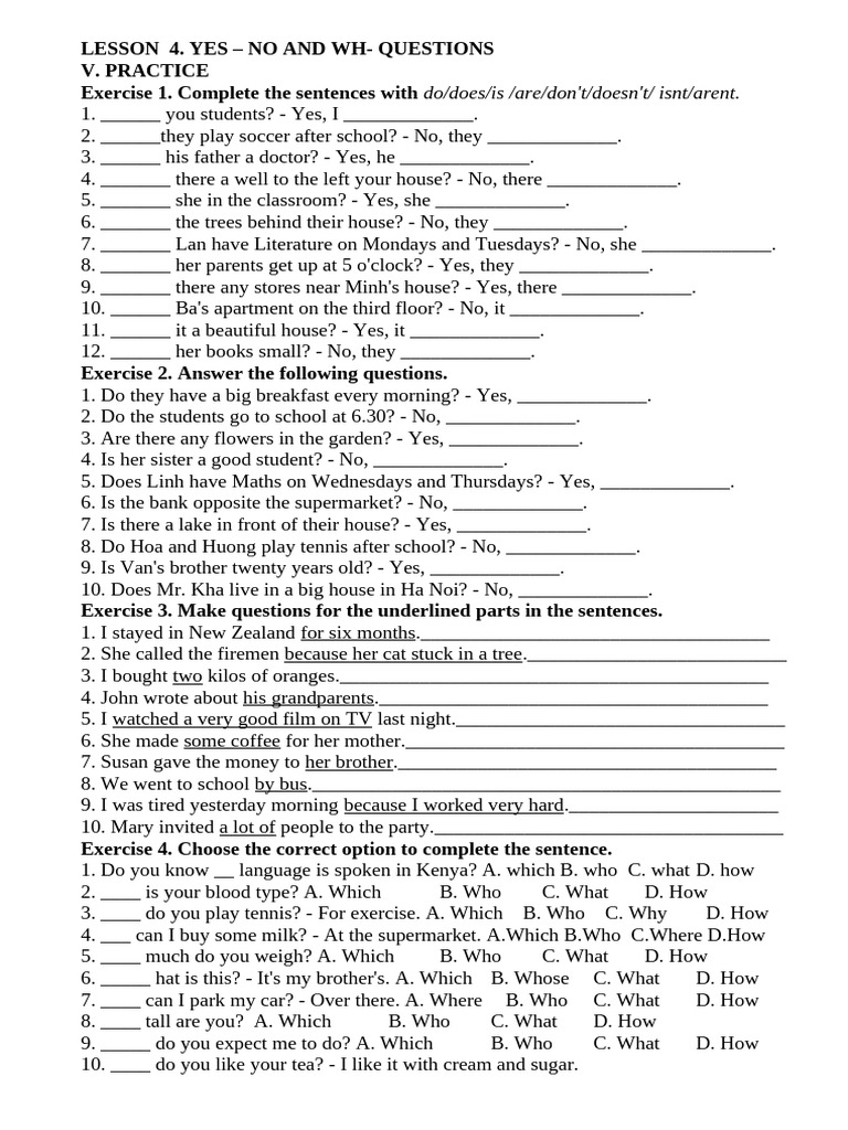 b4. Yes - No Questions and WH - Questions - Hs | PDF | Vietnamese People