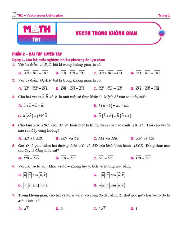 tb1 Vect Trong KH NG Gian PH N L Thuy T 1749183457558751046331-Trang | PDF