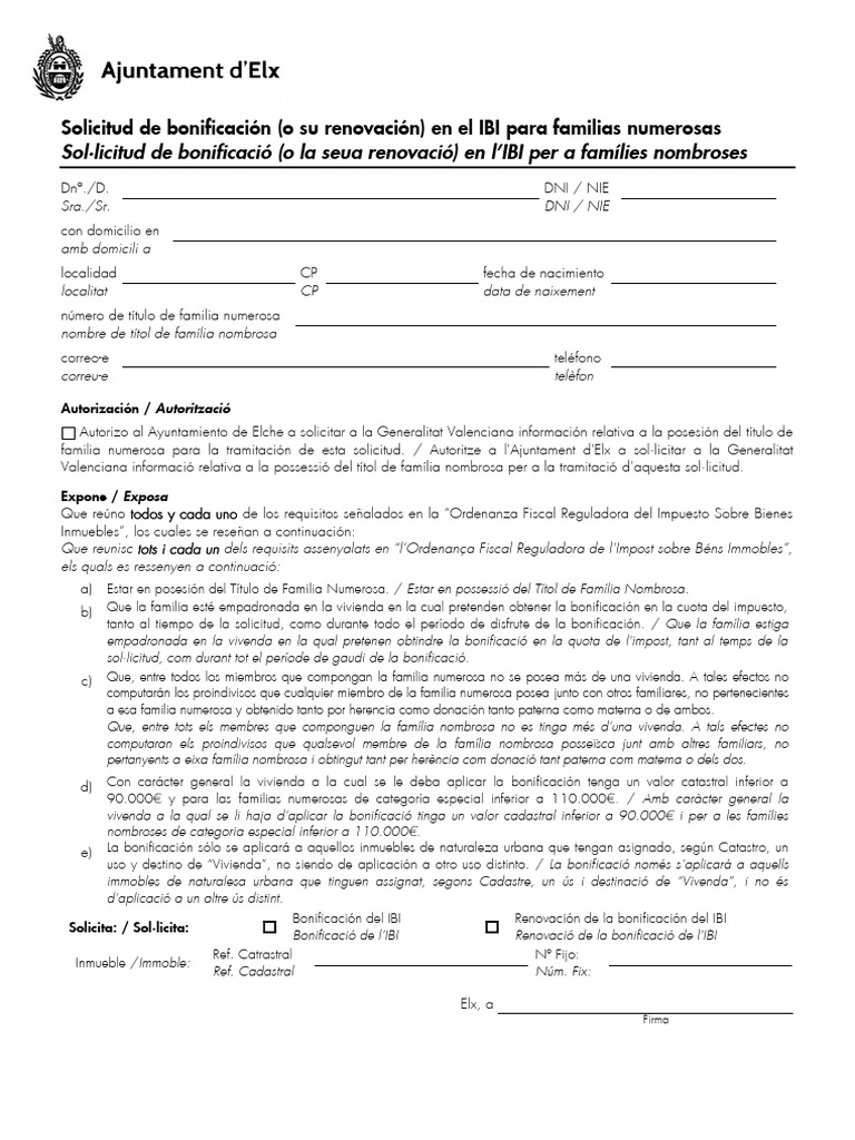 Bonificación IBI para Familias Numerosas | PDF