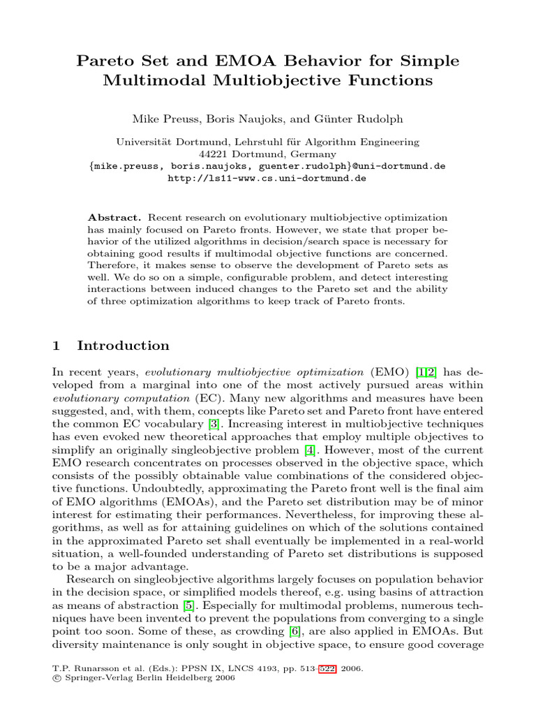 Pareto Set Dynamics in EMO Algorithms | PDF | Mathematical Optimization ...