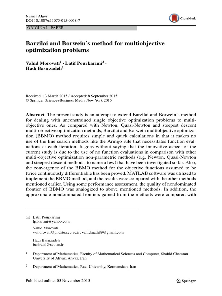 Barzilai and Borwein's Method For Multiobjective Opti | PDF ...
