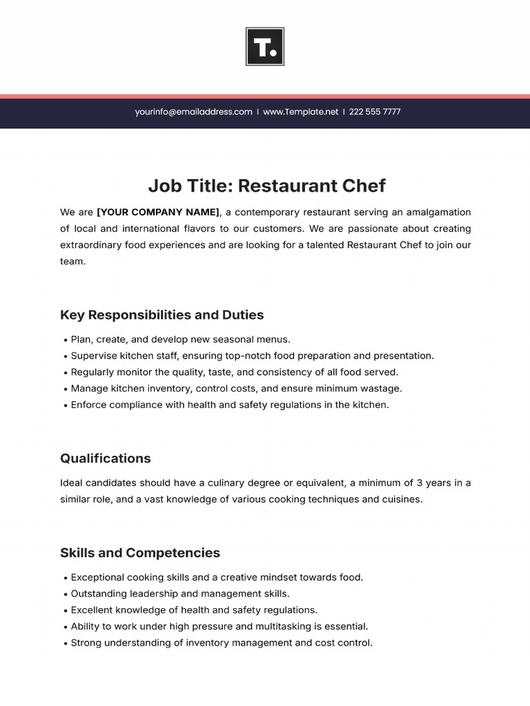 Free Restaurant Chef Job Description Template | PDF