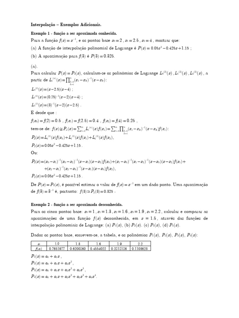 Exemplos de Interpolação Polinomial | PDF | Interpolação | Derivado