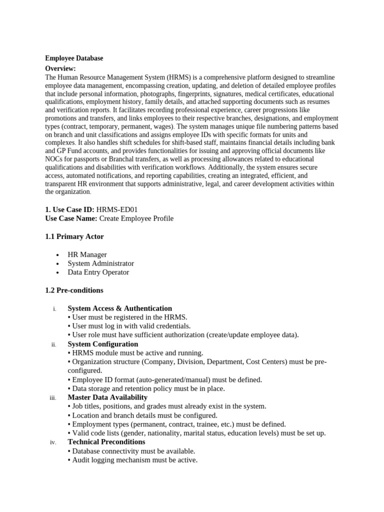 HRMS Employee Database Overview | PDF | Information Technology | Computing