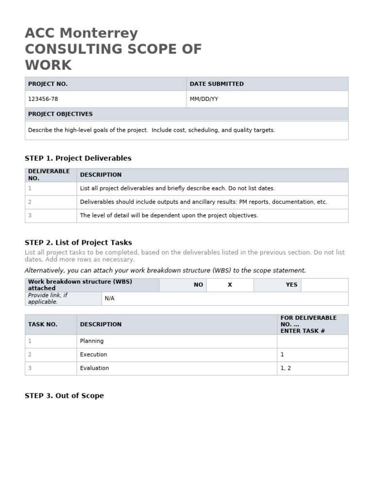 ACC Monterrey Consulting Scope Template | PDF