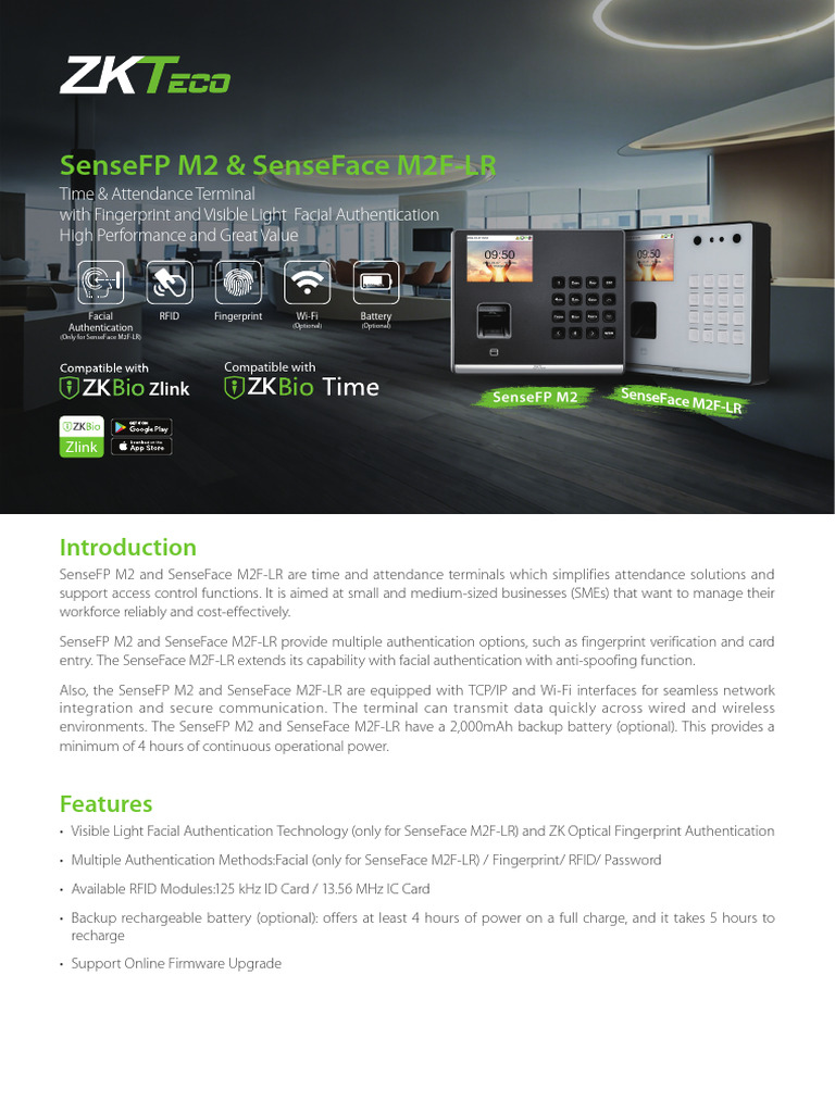 SenseFP M2 & SenseFace M2F-LR Overview | PDF | Wi Fi | Biometrics
