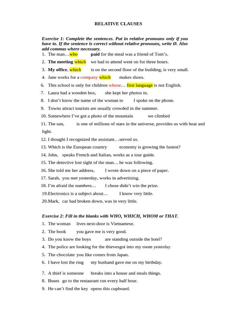 Pre 14 Relative Clauses | PDF