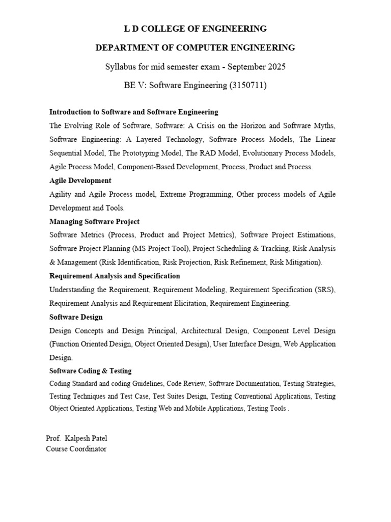 Mid Sem Syllabus: Software Engineering | PDF