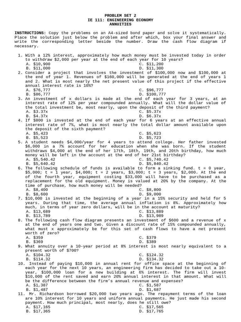 Problem Set 2 Annuities | PDF | Interest | Interest Rates