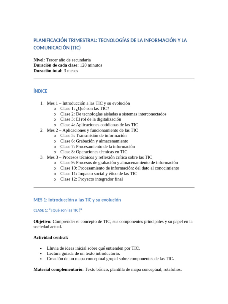 Planificación TIC para Secundaria | PDF | Tecnología de información y ...