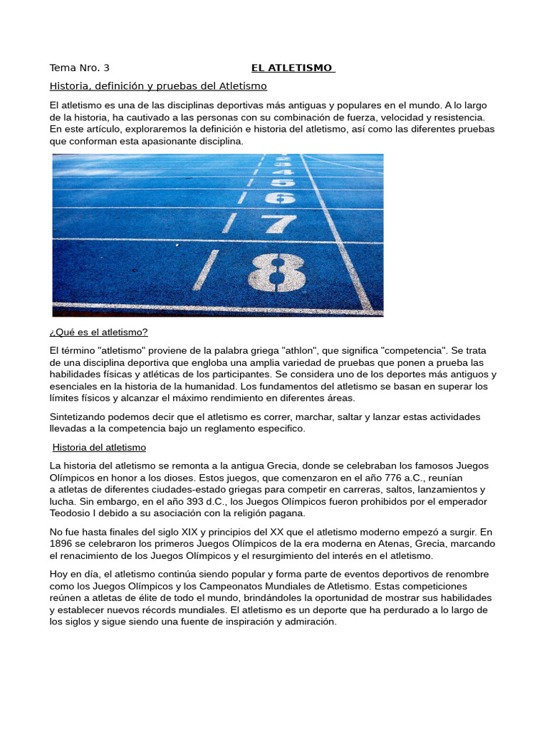 Historia y Pruebas del Atletismo | PDF | Deporte del atletismo ...