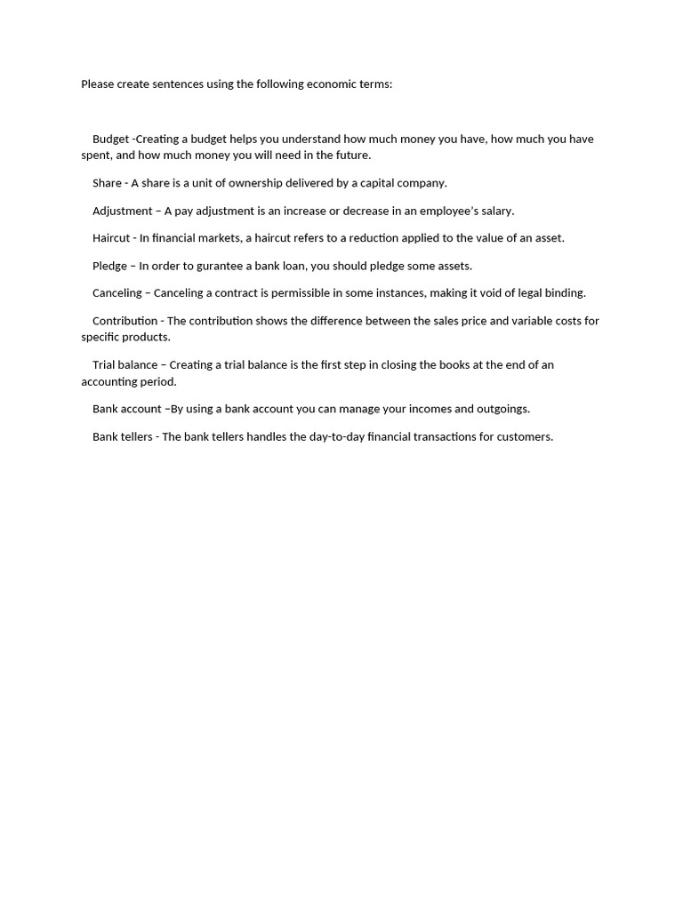 Economic Terms Sentence Examples | PDF
