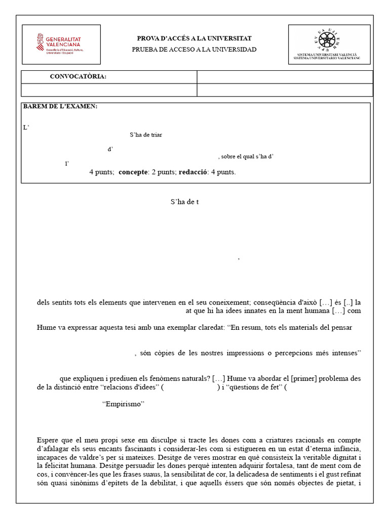 HFIL Model Examen PAU 2025 | PDF