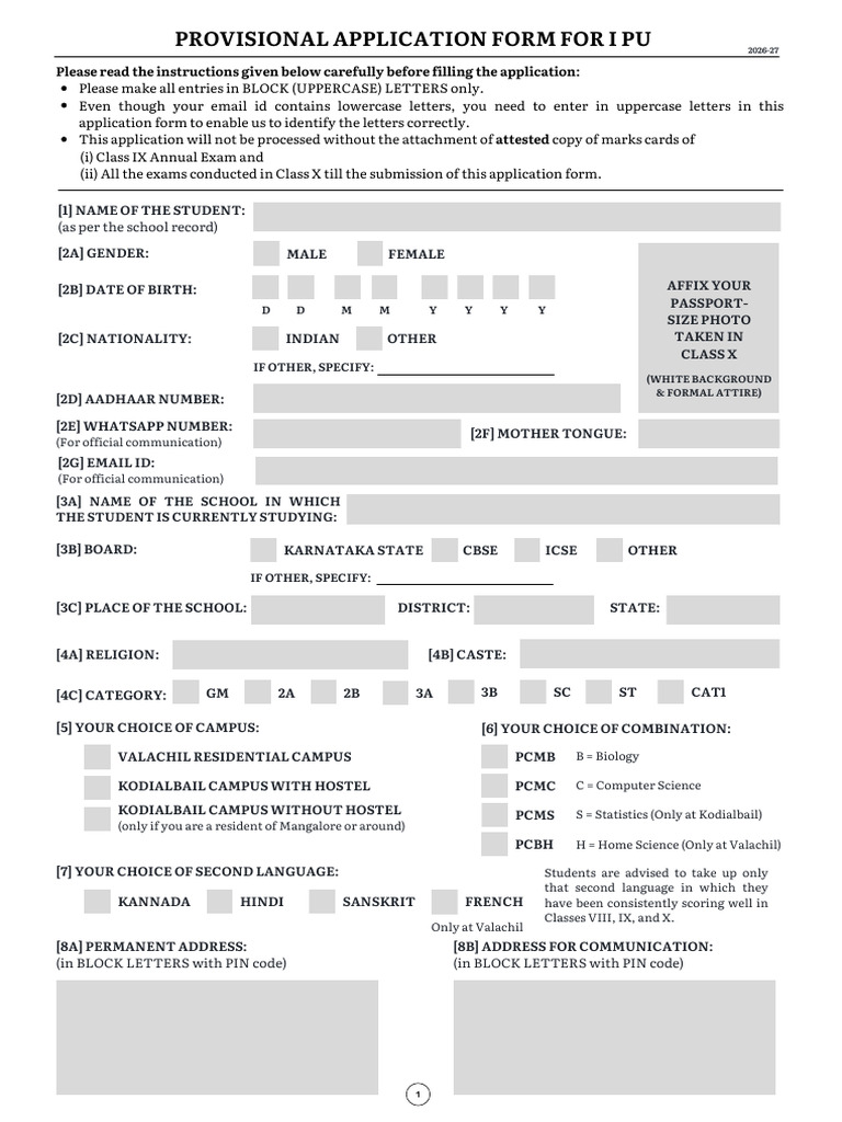 School Admission Form 2026-27 | PDF
