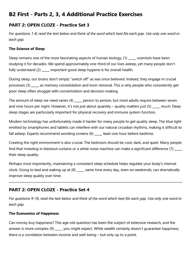 B2 Practice Exercises: Sleep & Happiness | PDF | Cost Of Living | Sleep