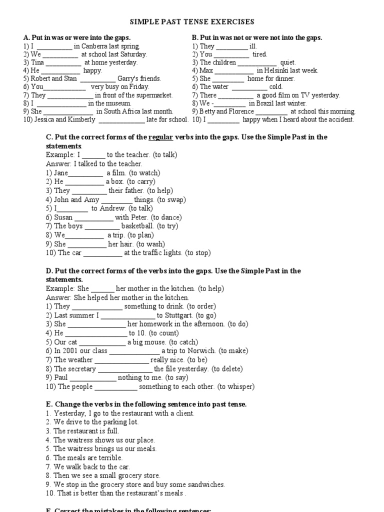 Simple Past Tense Exercises