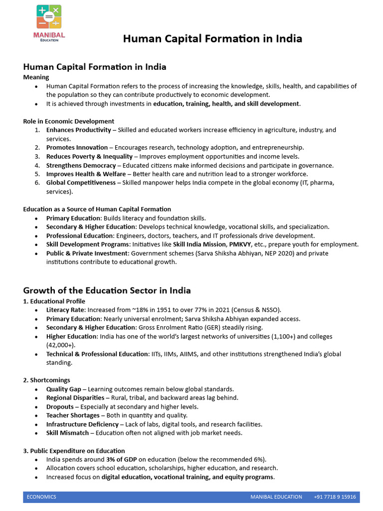 Human Capital Formation in India | PDF | Human Capital | Economies