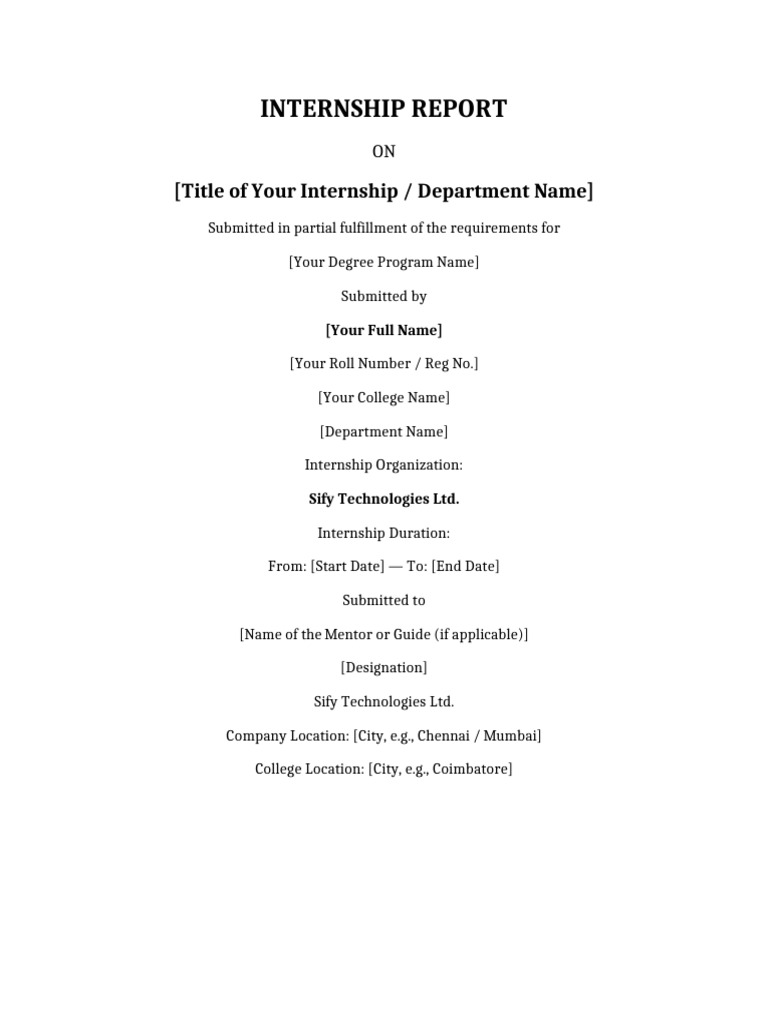 Internship Report Cover Page Template | PDF