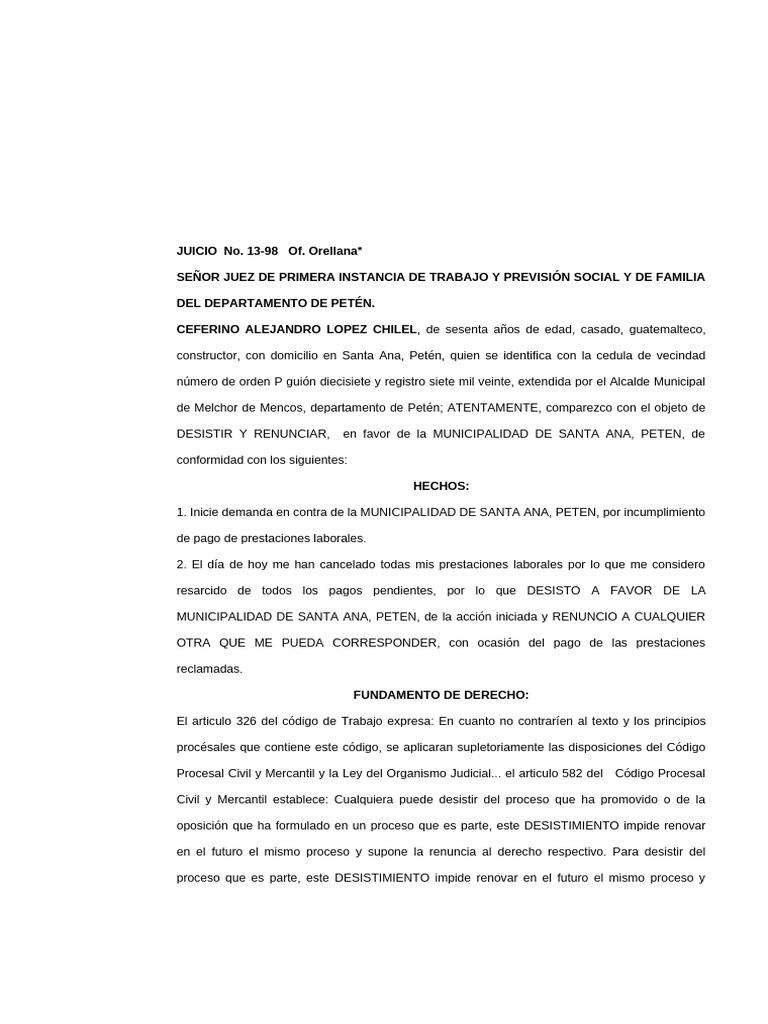 Desistimiento de Demanda Laboral en Petén | PDF | Justicia | Crimen y ...