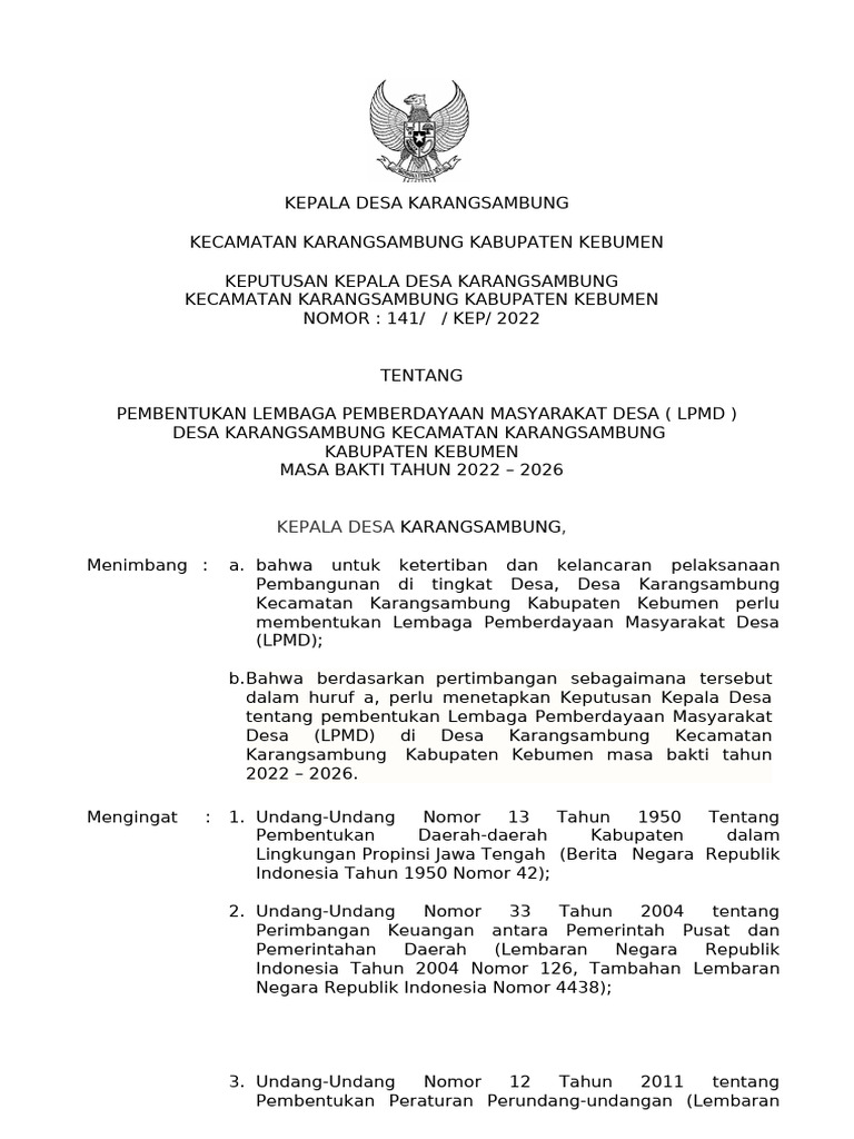 Pembentukan LPMD Desa Karangsambung 2022 | PDF