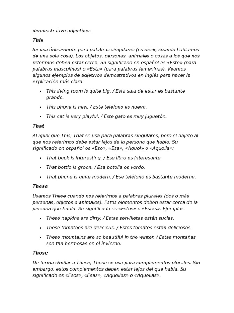 Adjetivos demostrativos en inglés | PDF