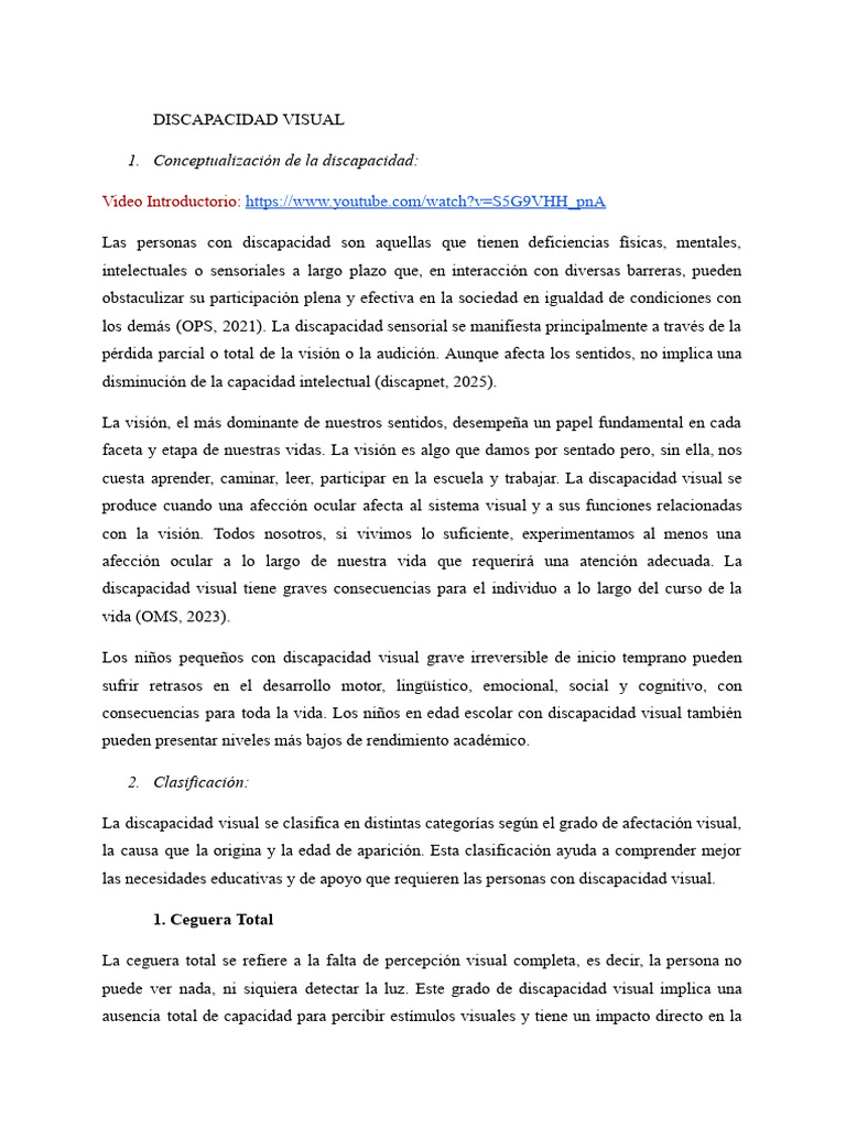 Clasificación y causas de discapacidad visual | PDF | Ojo humano ...