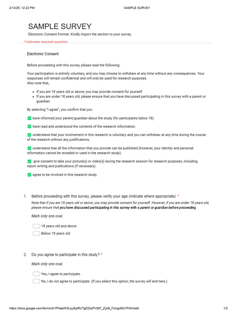 Electronic Consent Section For E-Form - Google Forms | PDF | Consent