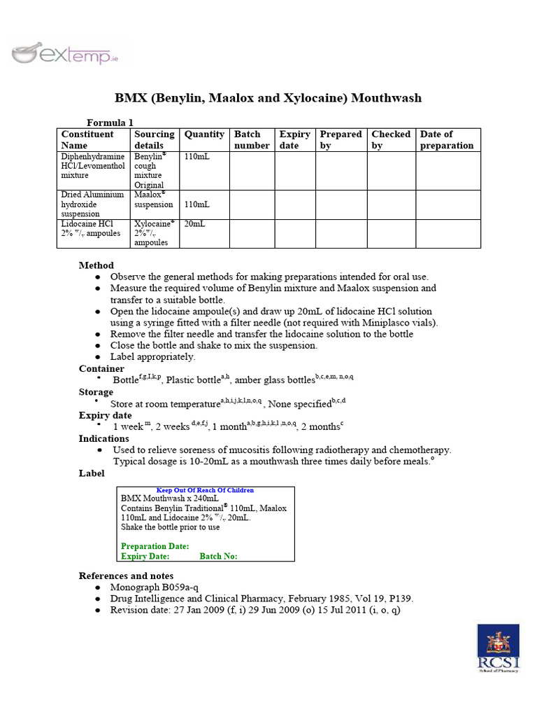 BMX Mouthwash Preparation Guide | PDF | Clinical Medicine