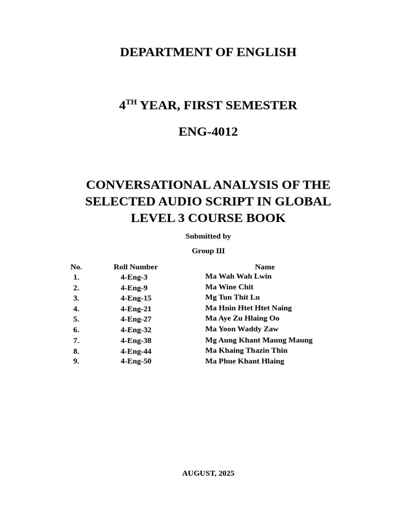 Conversational Analysis of Audio Script | PDF | Linguistics | Human ...