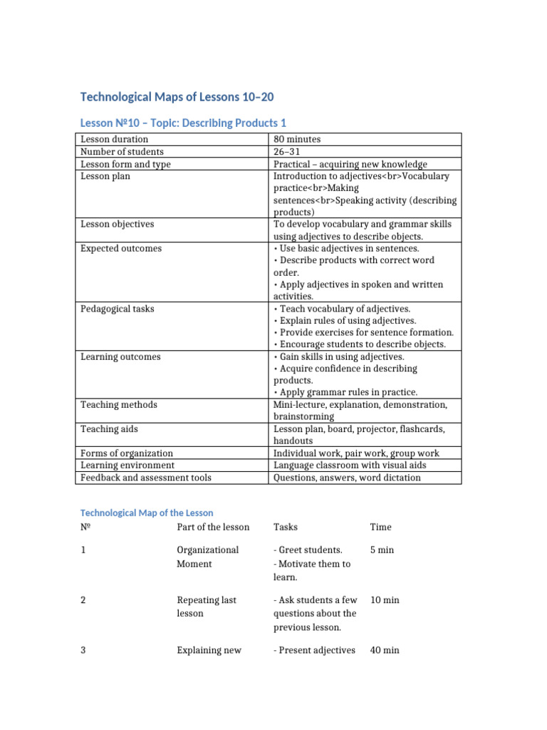 Lesson10 Technological Map | PDF | Lesson Plan | Vocabulary
