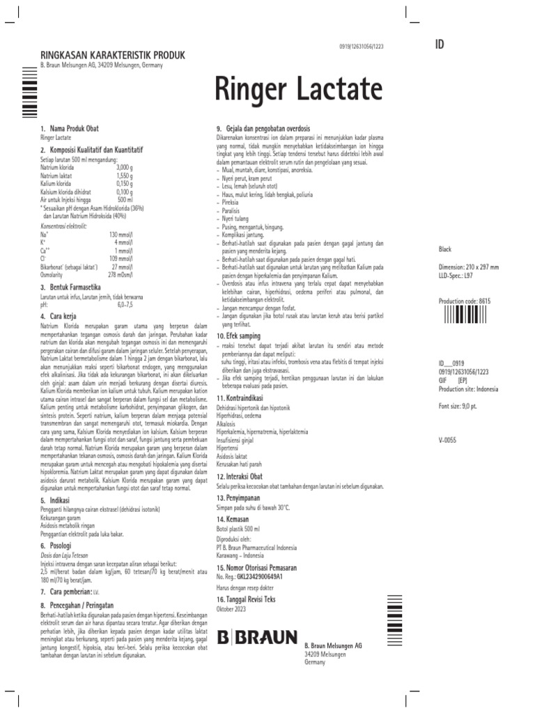Ringer Lactate: Indikasi dan Dosis | PDF