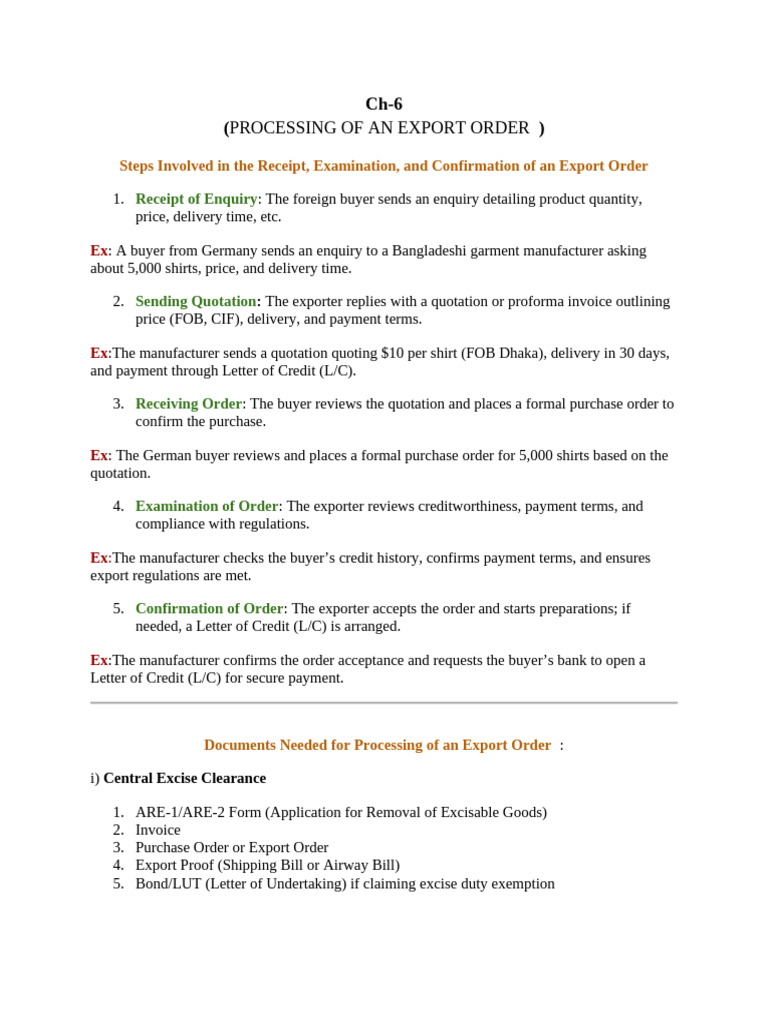 Export Order Processing Steps Explained | PDF | Letter Of Credit | Business