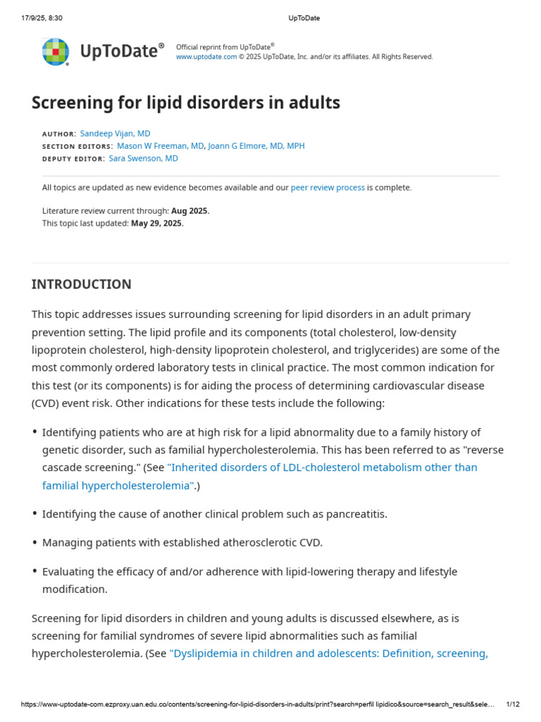 Adult Lipid Disorder Screening Guide | PDF | Lipoprotein | High Density ...