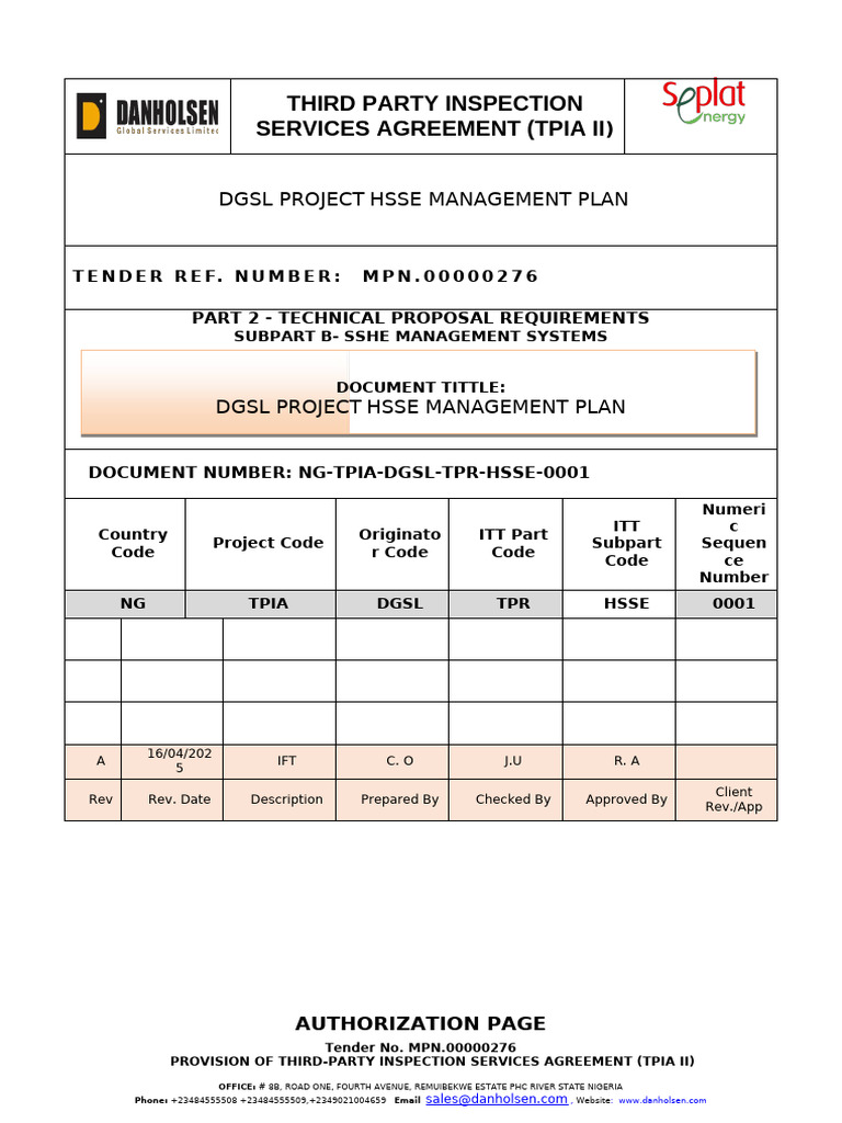 Part B-6.1-Dgsl Sshe Management Plan | PDF | Safety | Occupational ...