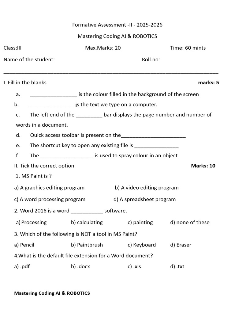 Formative Assessment: Coding & Robotics | PDF | Microsoft Word | Software