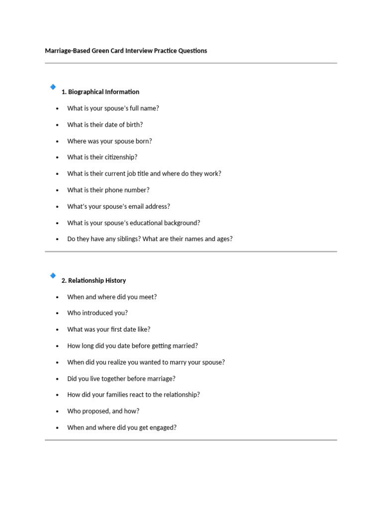 Marriage Green Card Interview Questions | PDF
