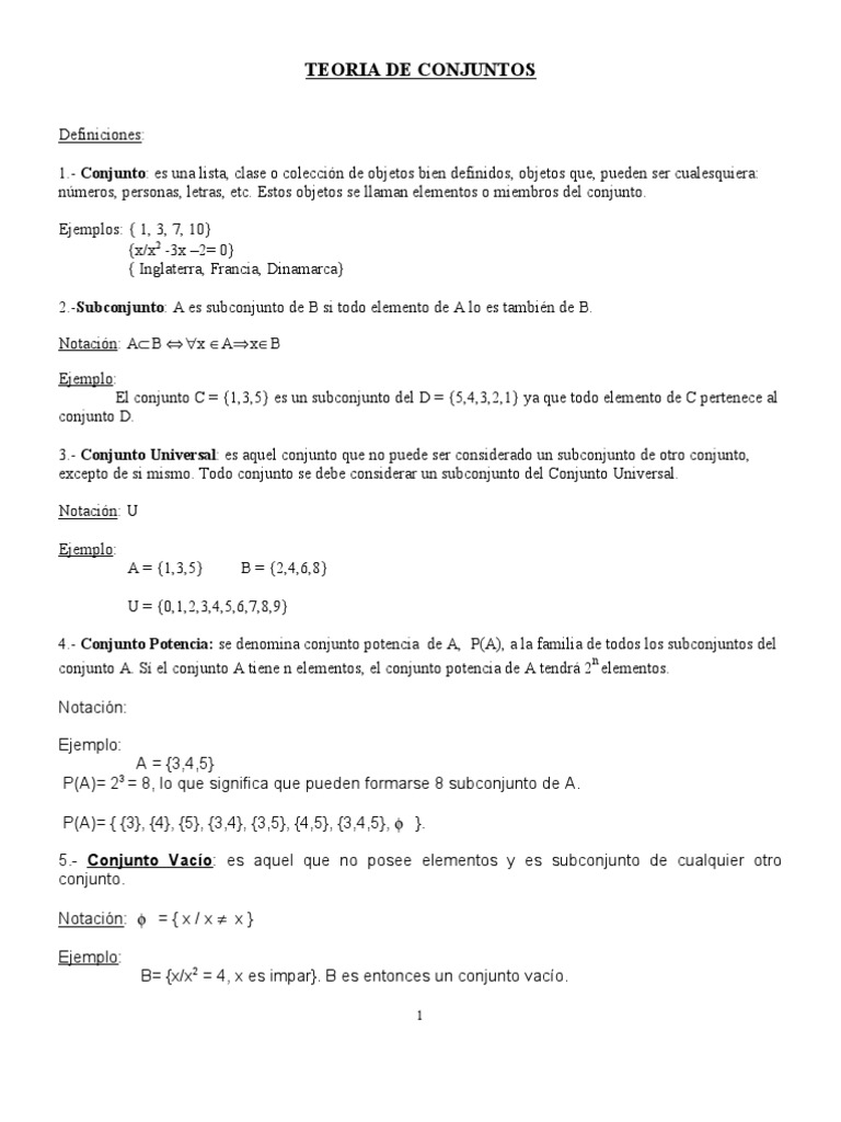 Teoria de Conjuntos y Ejercicios | PDF | Conjunto (Matemáticas ...